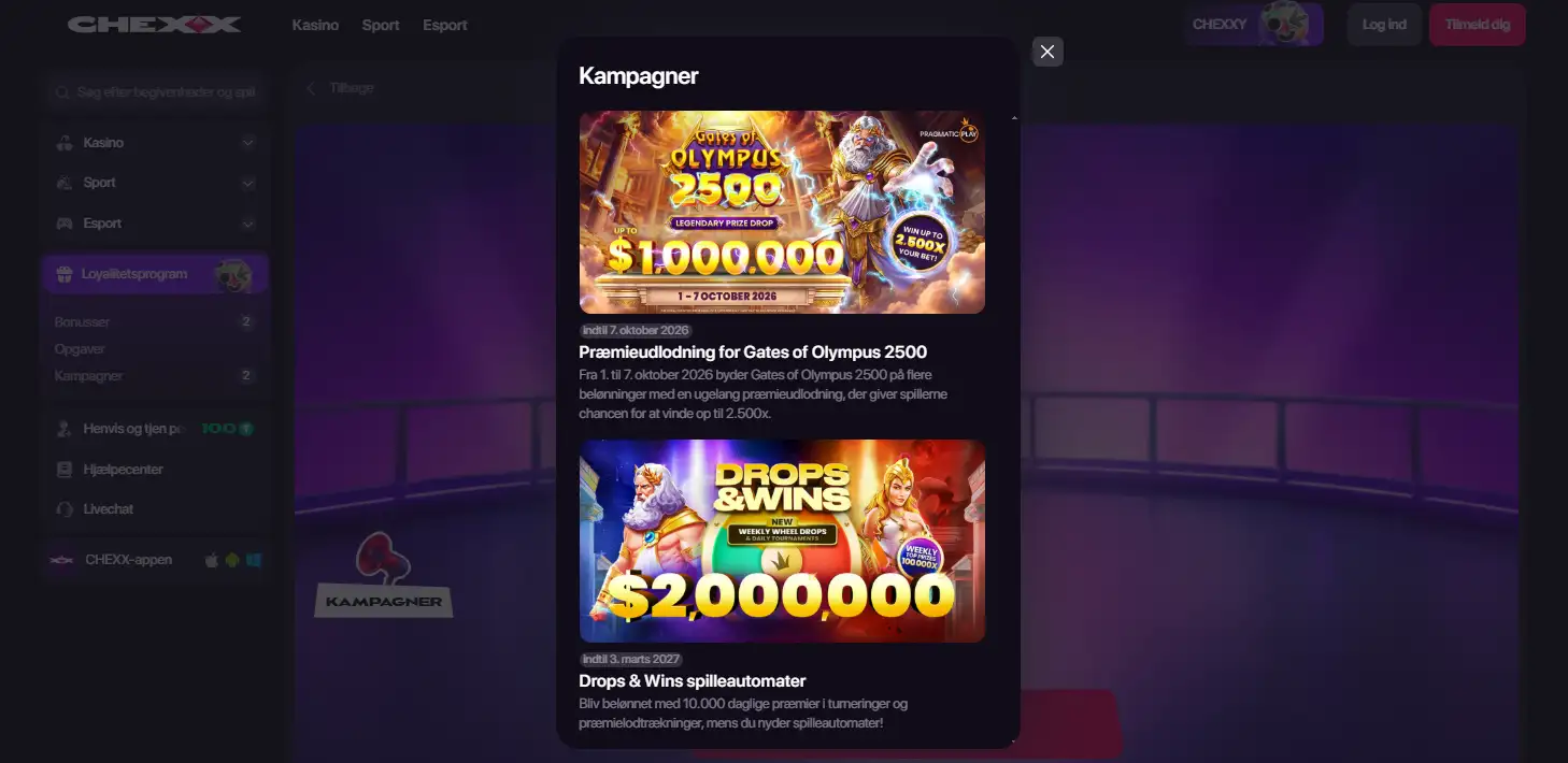 CHEXX velkomstpakke med tre bonusniveauer og gratisspins